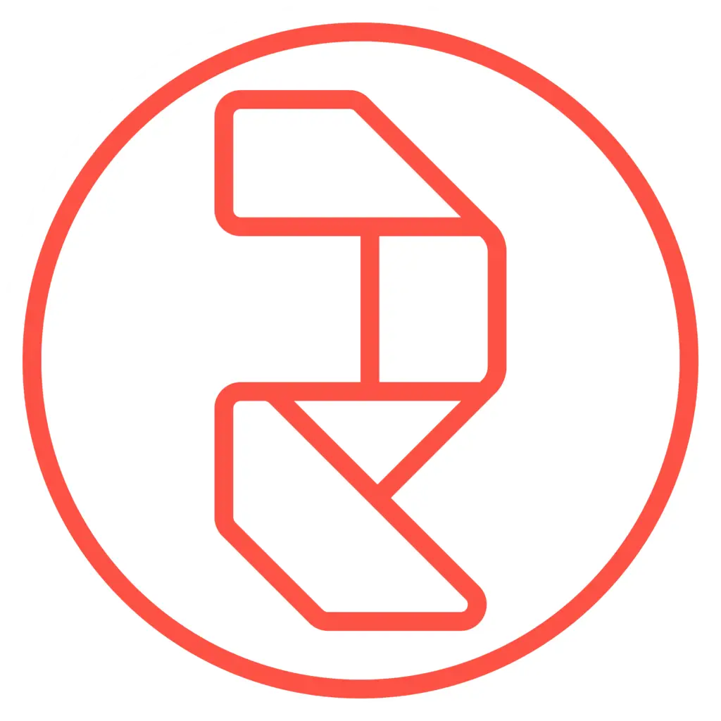 Dieses Bild zeigt das Logo der Riegger Productions GmbH in Weiss. Es besteht aus einem mit Weiss gefüllten Kreis, in dem sich wiederum ein kleinerer Kreis mit einem roten Rand befindet. In diesem kleineren Kreis ist ein abstrahiertes R zu sehen, dass ebenfalls rot umrandet ist.